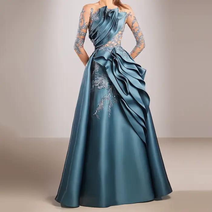 Robe de soirée sirène personnalisée, longueur au sol, col rond, manches longues, robe de bal, mode f