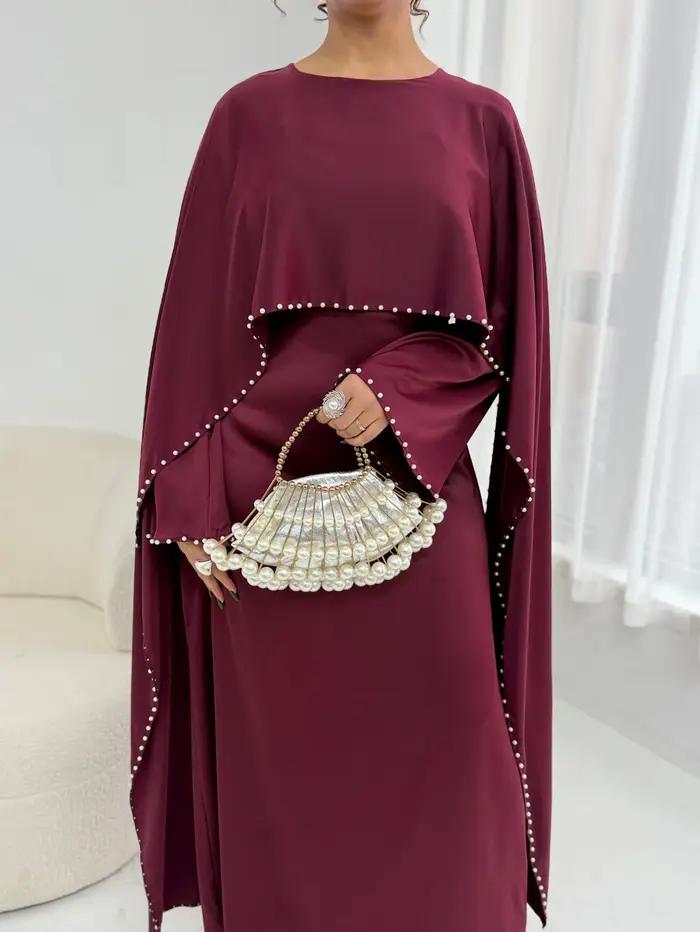 Dubaï perle Cape Abayas pour femmes Robe modeste Eid Djellaba musulman Islam vêtements turquie cafta