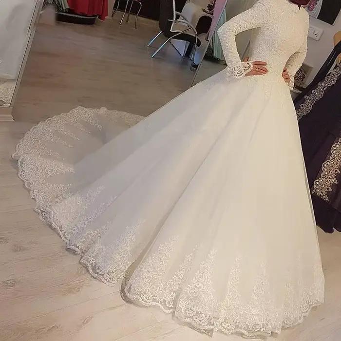 Robe de mariée de Style français avec col montant, coupe cintrée, ciel étoilé, industrie lourde, déc