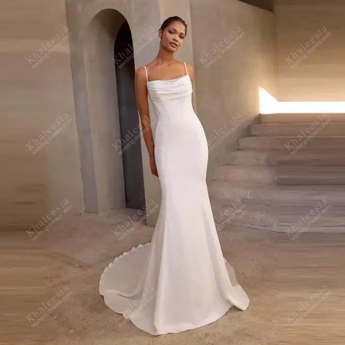 Robes De mariée simples en Satin, bretelles Spaghetti, Robes pour fête formelle, glamour, personnali