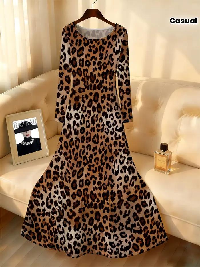 Robe décontractée à manches longues à imprimé léopard pour femme, mode automne-hiver, robe moulante 