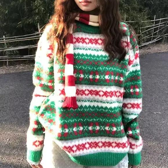 Pull ample à col rond pour femme, tenue de noël et atmosphère Festive, Style paresseux, automne et h