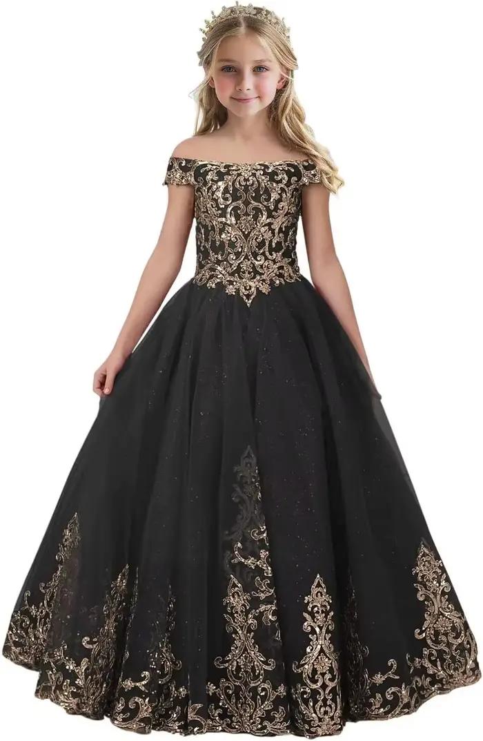Robe de demoiselle d'honneur dorée pour mariage, épaules dénudées, avec des Appliques en dentelle, r