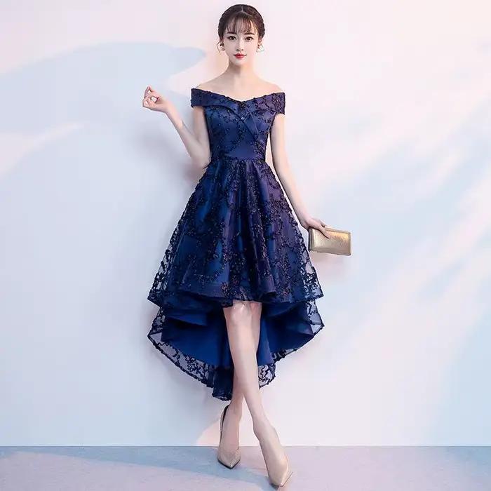 Robe De soirée courte et longue, épaules dénudées, à la mode, devant court, dos Long, robes De bal é