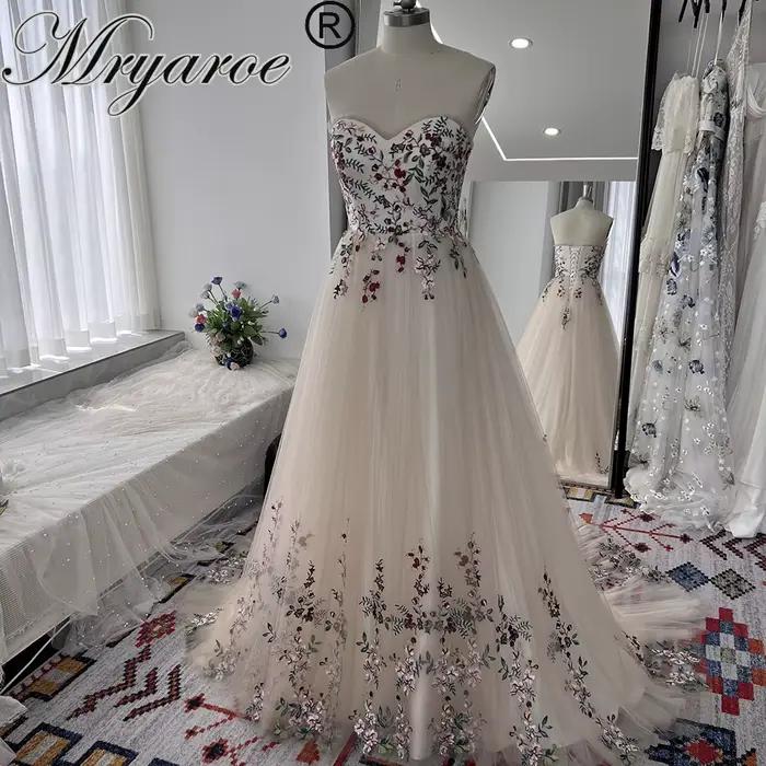 Mryarce robes de mariée de couleur florale chérie Corset dos doux Tulle une ligne robes de mariée