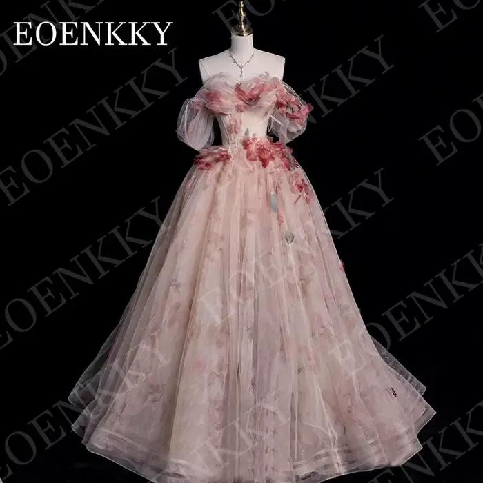 EOENKKY robe de soirée à paillettes style Vintage épaules dénudées fleurs 3D ligne A robes de soirée