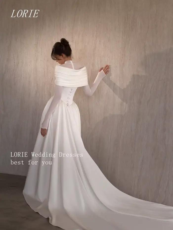 Robe de mariée civile élégante LORIE coupe trapèze, col montant, plissée, avec corset, pour fiançail