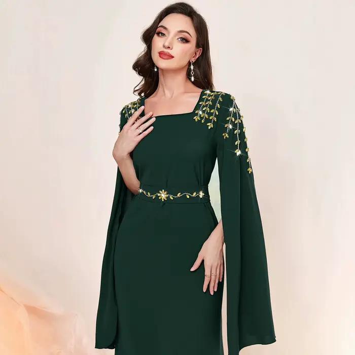 Robe longue musulmane modeste pour femme, Abaya de Dubaï, avec manches fendues, broderies florales, 