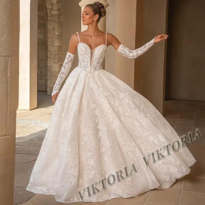 VIKTORIA moderne a-ligne robes De mariée pour femme mariée dentelle perles bretelles Spaghetti robe 