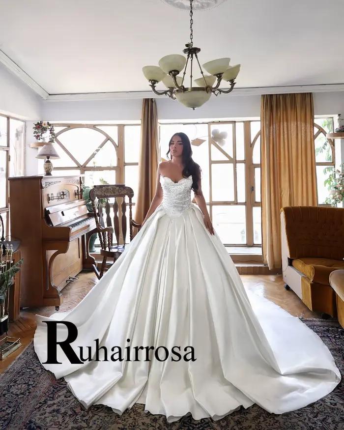 Ruhair bohême a-ligne robes de mariée pour mariée plissé chérie perles strass robes de mariée pour m