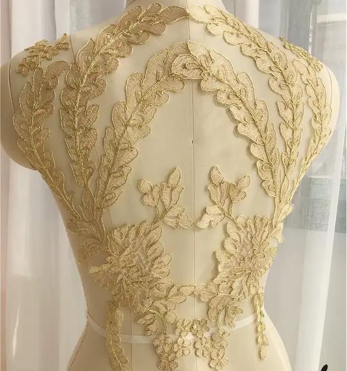 1 paire/2 pièces grands vêtements de mariage en or accessoire de cheveux dentelle Applique Motif Flo