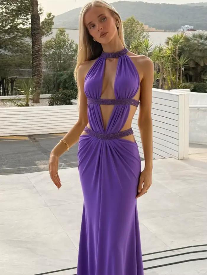 Sisterlinda robe élégante femmes Chic dos nu Patchwork étincelle pansement irrégulier sans manches S
