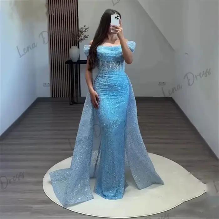 Lena-Robes de soirée à paillettes pour femmes, jupe longue, épaules dénudées, queue de poisson, robe