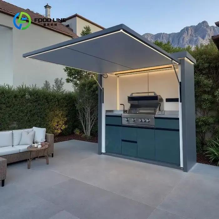 Cuisine de jardin personnalisée avec armoires modulaires et îlot barbecue, armoires de cuisine d'ext