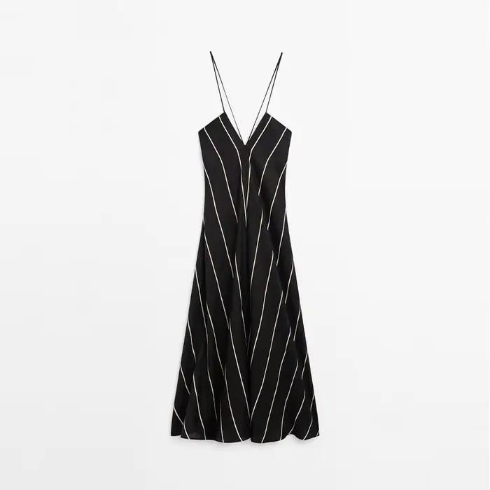 Col en v licou a-ligne Robe longue femme Patchwork rayures dos nu robes décontracté été rue sans man