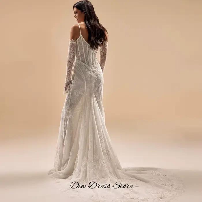 Robe de mariée sirène élégante avec appliques de fleurs faites à la main, robe de mariée personnalis