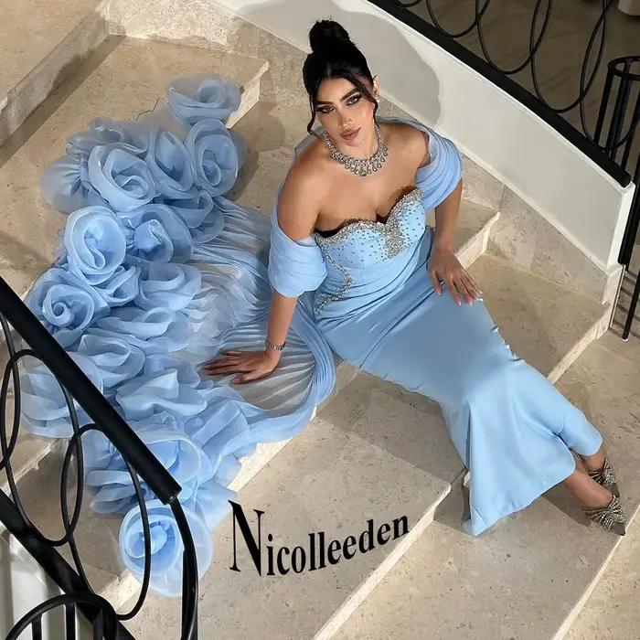 Nicolle glamour plis robes De soirée pour les femmes fleurs strass robes De bal formelles robes De F