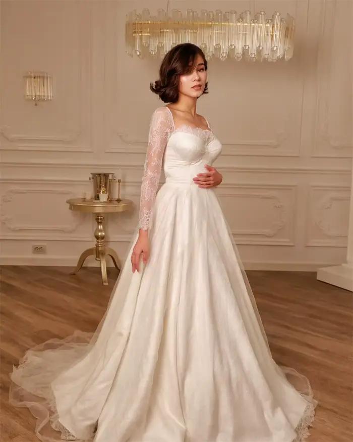 Robes de mariée de rêve personnalisées, col carré formel, manches longues, robe de mariée terreux, r