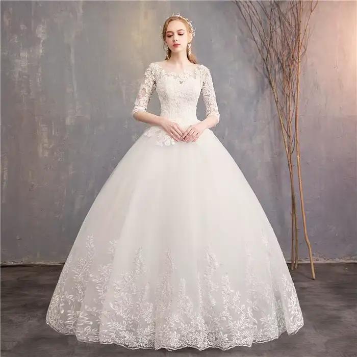 Robe de Mariée de Luxe en Dentelle Brodée à Demi-Manches, Tenue de Bal, Sur Mesure, Nouvelle Collect