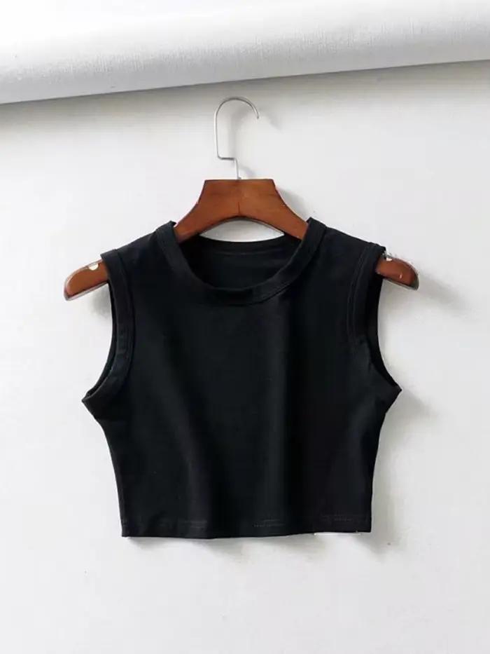 Top court sans manches pour femmes, vintage, blanc, motard, noir, punk, sexy, débardeur, coréen, str