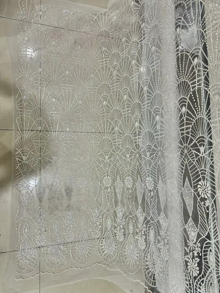 Tissu doré brodé pour robe de mariée, nouvelle mode, dentelle collée, paillettes, maille sèche, maté