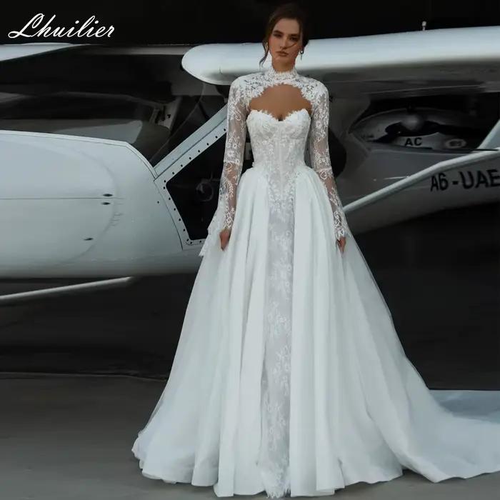 Lhuilier personnalisé une ligne bretelles dentelle robes de mariée Illusion robes de mariée avec ves