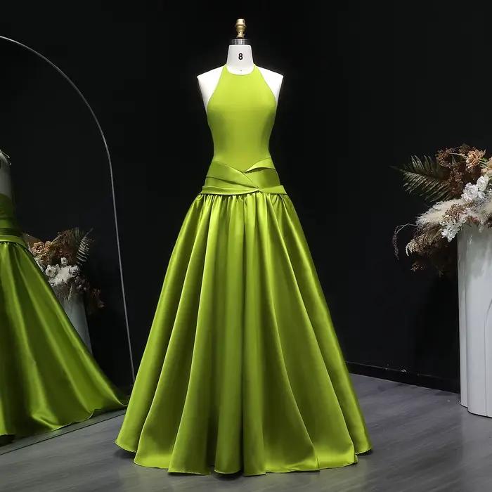 Sharon Said Dubai vert Olive Satin élégant licou robes de soirée avec plissé pour les femmes robe fo