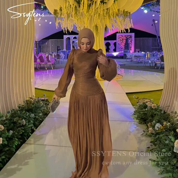 SSYTENS robes de soirée en soie modeste pour les femmes manches longues robes de bal saoudien arabe 