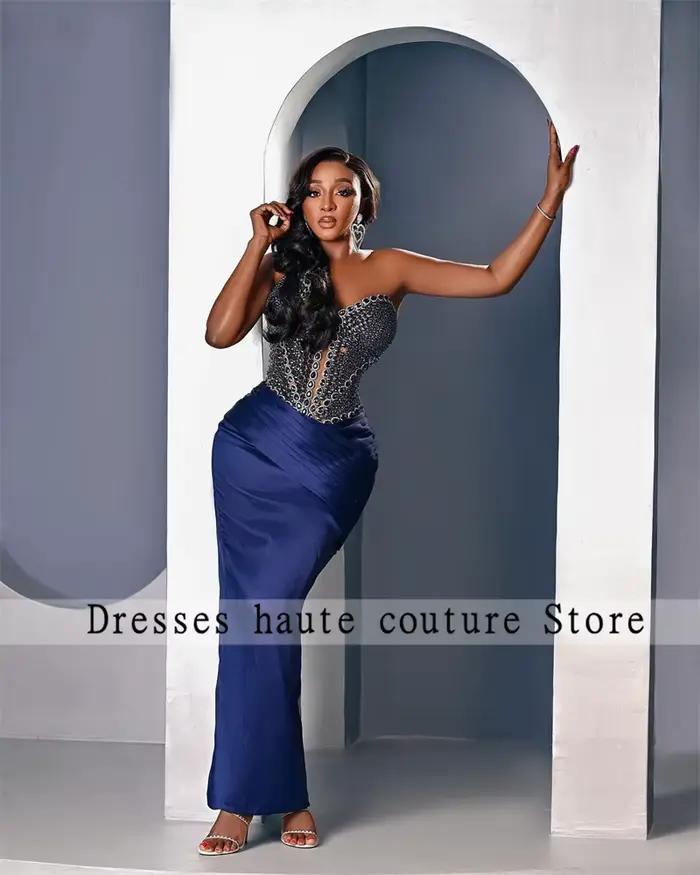 Robe de Soirée Sirène de Style Aso Ebi, Tenue de Bal, de Mariage Africain, Personnalisée, Bleu Royal