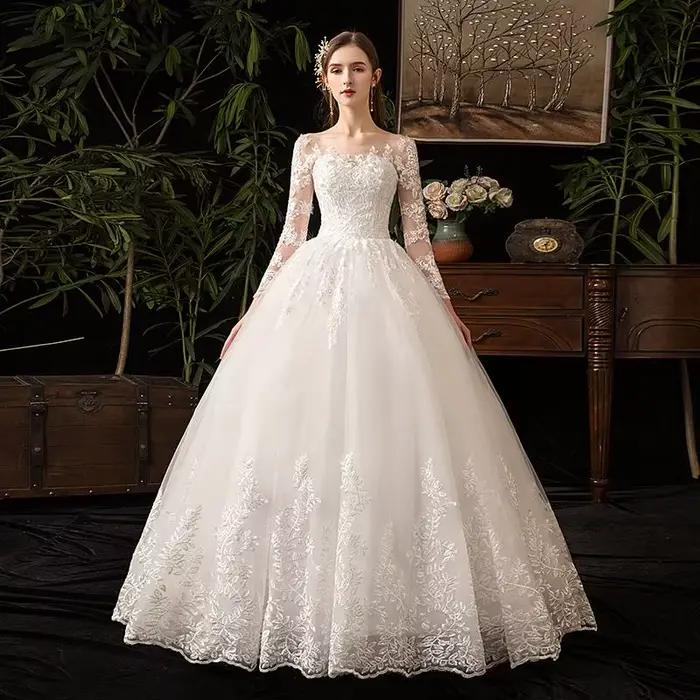 Robe de Mariée Musulmane en Dentelle à Manches sulf, Champagne, Luxueuse, Personnalisée, Nouvelle Co