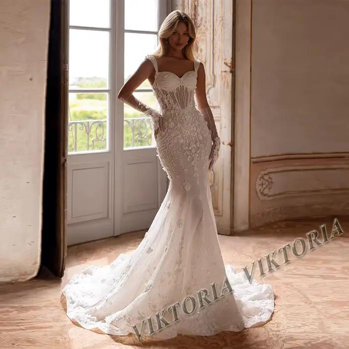 VIKTORIA attrayant sirène robes De mariée pour femme mariée perles chérie sans manches Appliques rob