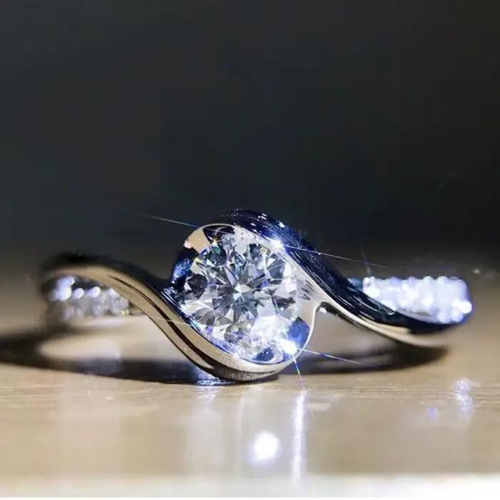 Bague de promesse élégante en argent Sterling 925, Solitaire en Zircon, Surround soyeux, bijoux de f