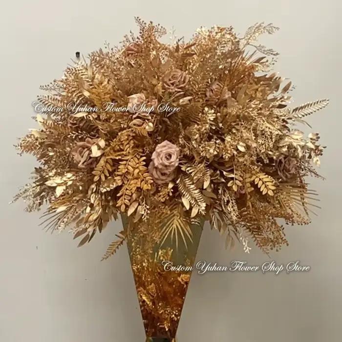 Boules de fleurs de rose dorées de luxe pour mariage, 90/80/70/60 cm, centre de table, accessoires, 