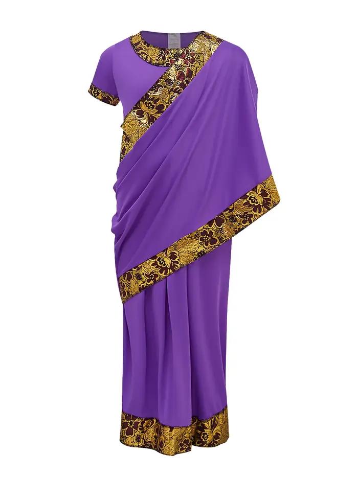 Robe de princesse ethnique indienne glamour pour filles, déguisement de Noël Bollywood, sari de cosp