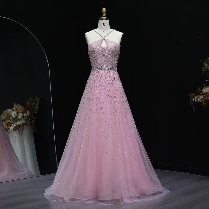 Robes de soirée Sharon Said en tulle coupe trapèze de luxe avec cristaux pour femmes, idéales pour l