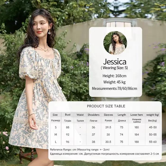 MISHOW-Robe à imprimé floral français pour femmes, col en U, à lacets, manches bulles, robes beurre 