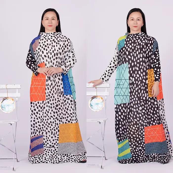 Robe plissée léopard à manches longues et col rond pour femmes, vêtements élégants pour documents, s