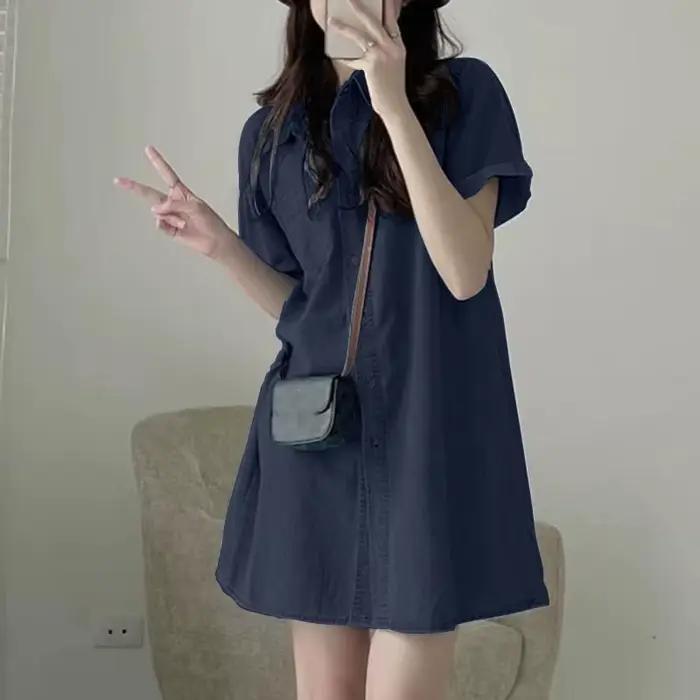 ZANZEA-Robe Chemise en Denim pour Femme, Col à Revers, Manches Courtes, Été 2024