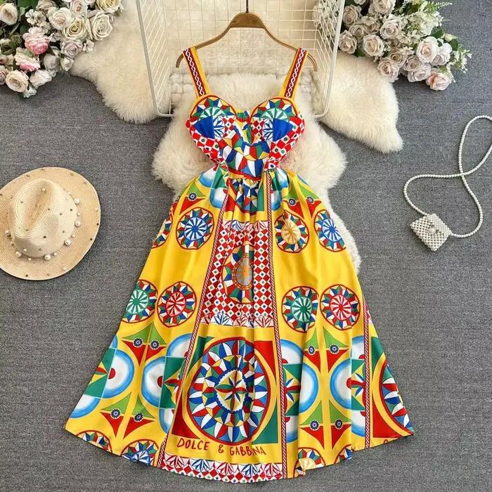 Robe longue vintage baroque sans bretelles pour les vacances à la plage, taille cintrée avec motif i
