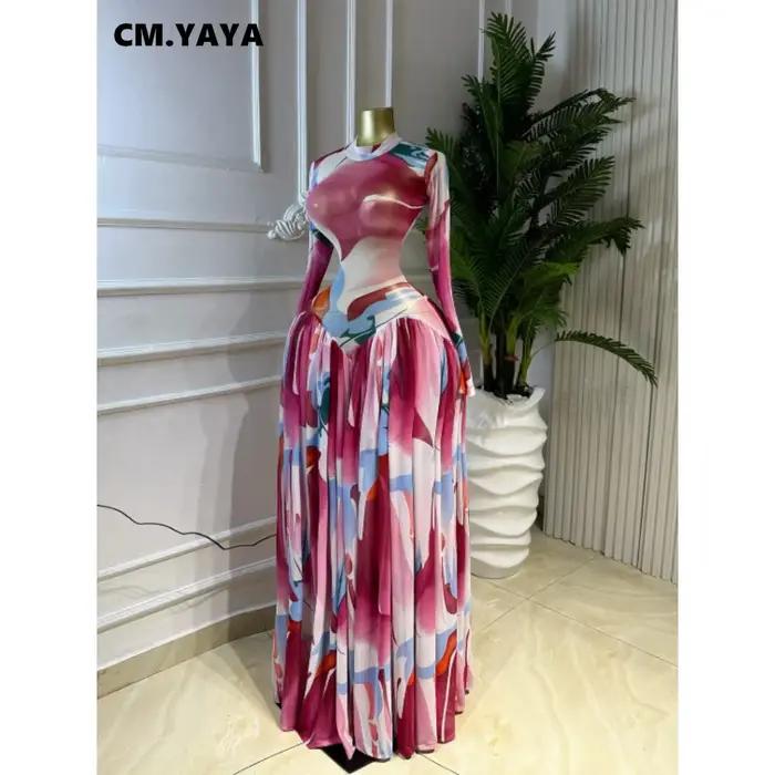 Robe longue plissée à col rond et manches longues imprimée Lemon Gina pour femme – Collection Printe