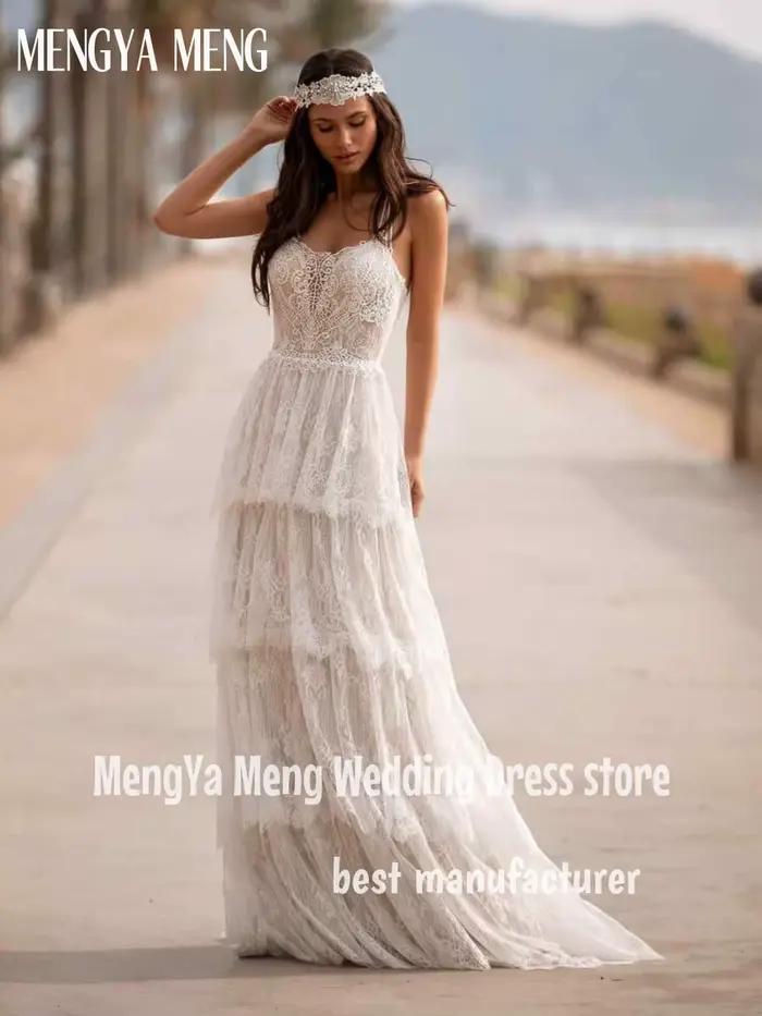 ZHUISHU personnalisé Boho a-ligne femmes robes De mariée à plusieurs niveaux dentelle bretelles Spag