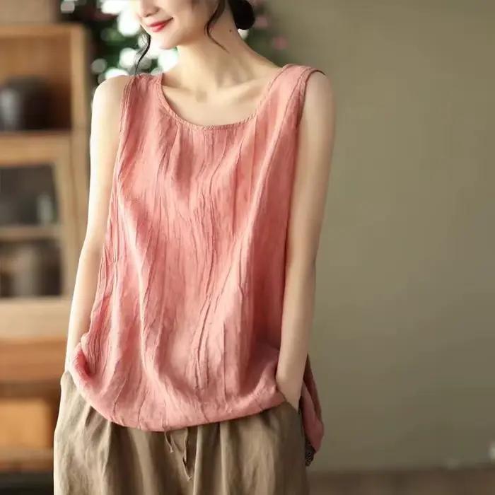 Vêtements pour femmes grandes tailles, été, élégants, couleur unie, coton et lin, respirants, confor