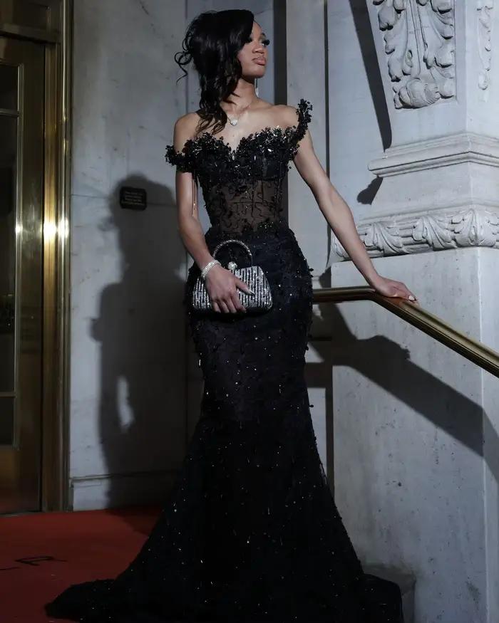 Robe de soirée de forme sirène, cristal bleu de luxe, diamants, perles, paillettes, col rond, robes 