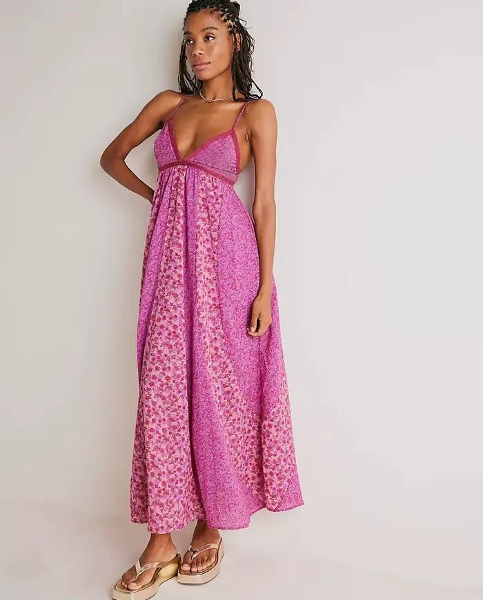 Robe en mousseline de soie fine et douce pour femme, imprimé floral, longue sangle, style boho, vête