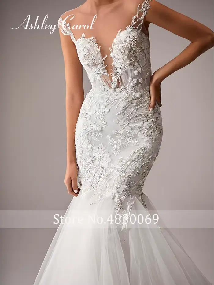 Ashley Carol robes De mariée sirène pour les femmes élégantes robes De mariée à col en v profond per