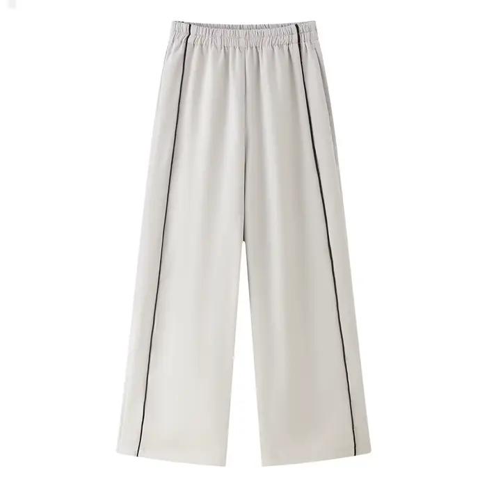 HH femmes pantalons décontractés costume fermeture éclair rayure décorer manteau ample haut + mode t