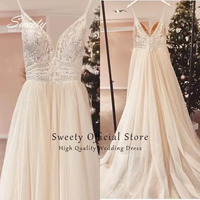 Robe de Mariée Simple en Organza avec Broderie, Ligne A, Longueur au Sol, Robe de Bal, Col en V, Per