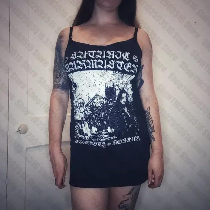 Mini Robe Gothique Courte pour Femme, Vêtement Punk, Harajuku, Emo, Noir, Y2k, Goth, Rock, Graphique