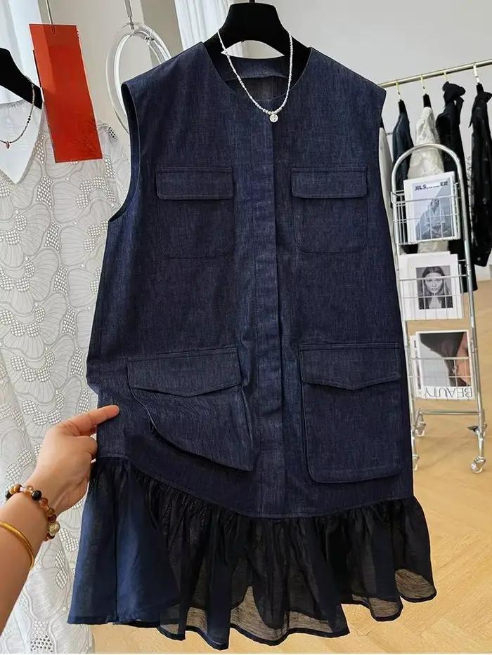 Robe d'été sans manches à col rond pour femmes, Mini robe élégante à Double boutonnage, mode tempéra
