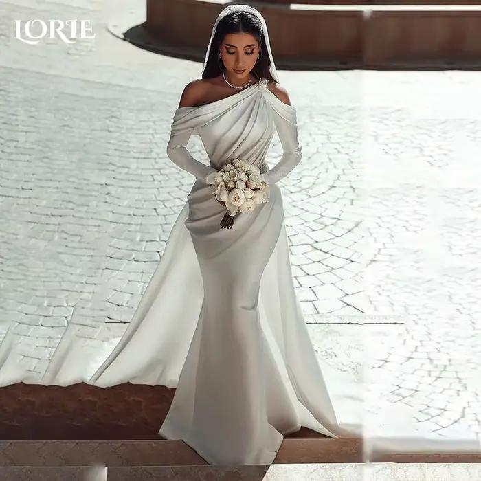 LORIE luxe Satin sirène robes de mariée à manches longues Bobycon solide robe de mariée de soirée ép